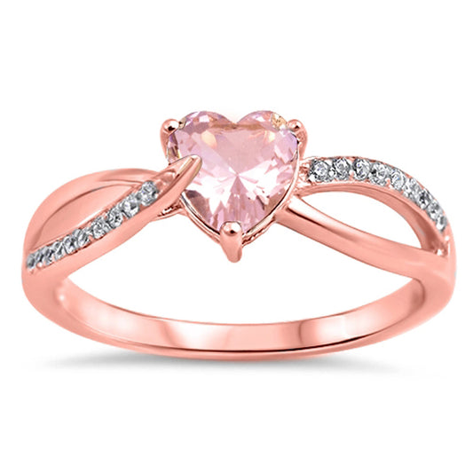 Pink CZ Criss Cross Heart Promise Ring New .925 Sterling Silver Band Sizes 4-12