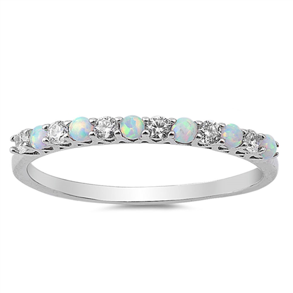 Clear CZ White Lab Opal Wedding Stackable Ring Sterling Silver Band Sizes 5-10