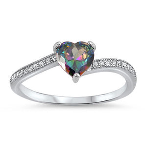 Rainbow Topaz CZ Promise Heart Ring New .925 Sterling Silver Band Sizes 4-10