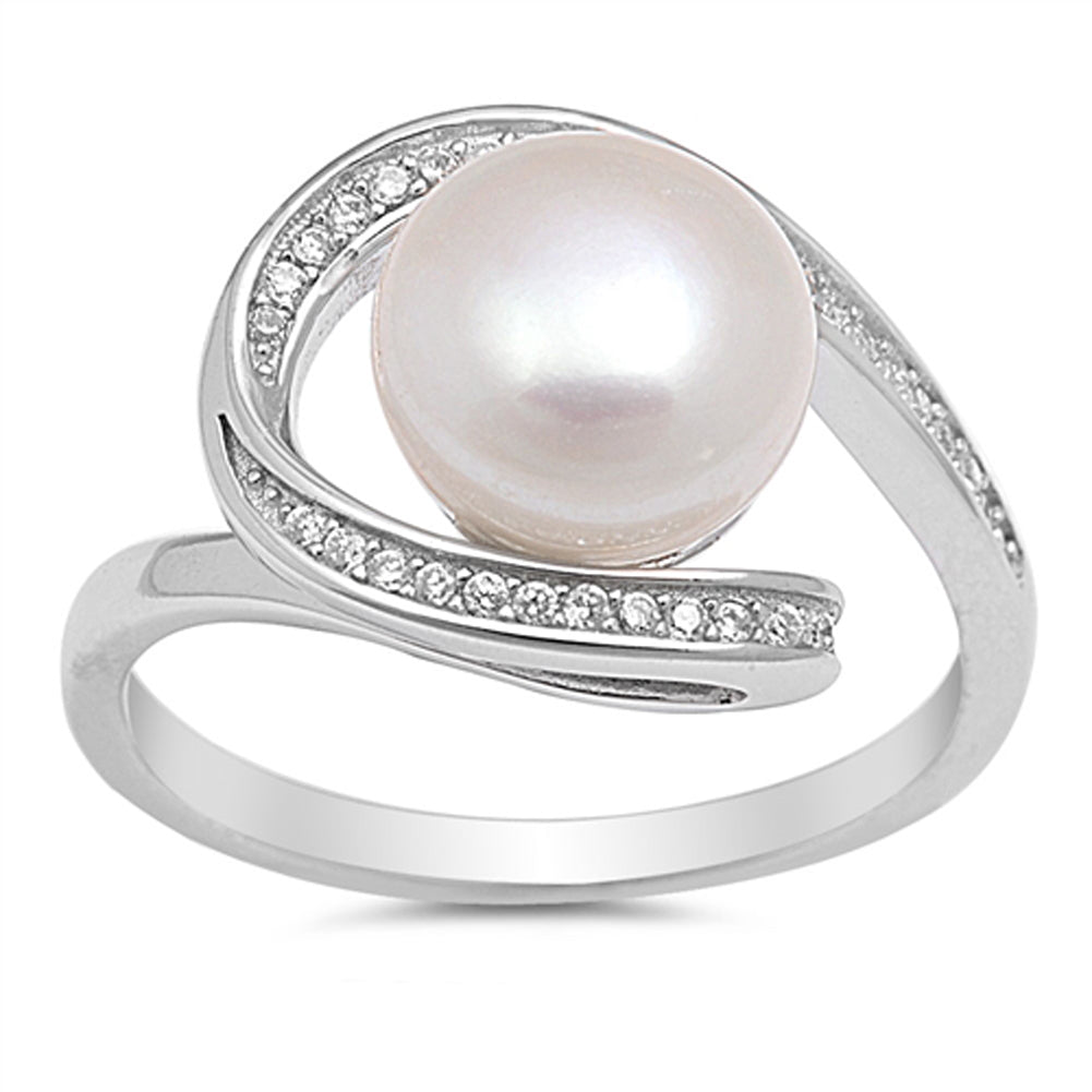 Clear CZ Freshwater Pearl Swirl Ring New .925 Sterling Silver Band Sizes 5-10