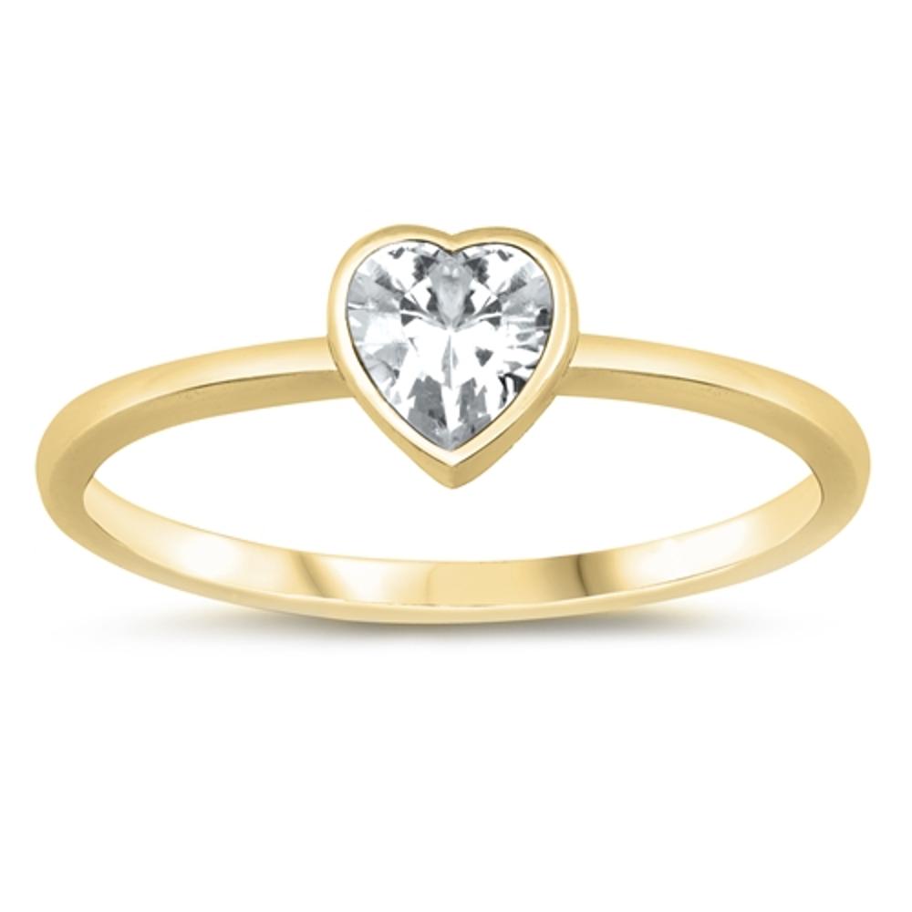 Classic Yellow Gold-Tone Love Heart Promise Sterling Silver Ring Sizes 2-13