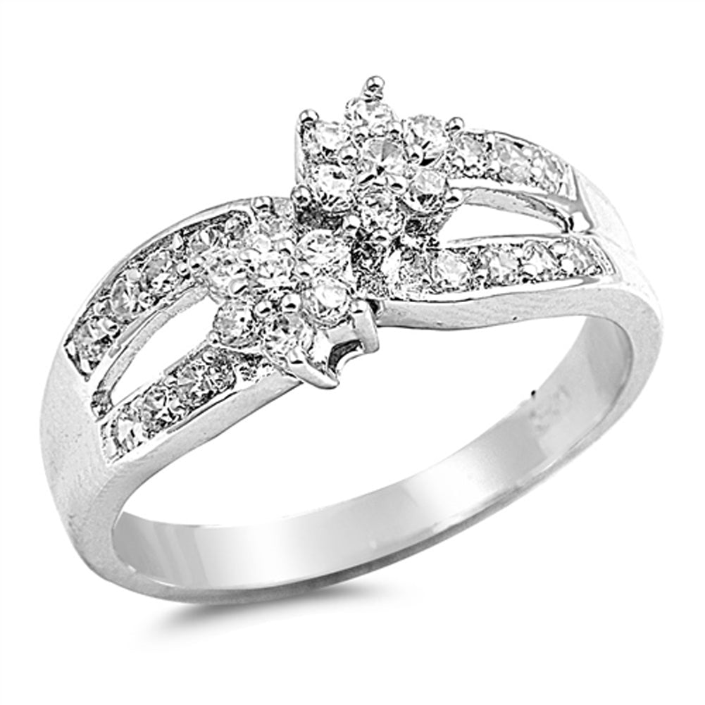 Clear CZ Flower Infinity Wedding Ring New .925 Sterling Silver Band Sizes 5-9