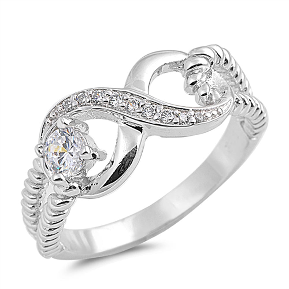 Clear CZ Infinity Promise Ring .925 Sterling Silver Rope Knot Band Sizes 5-9