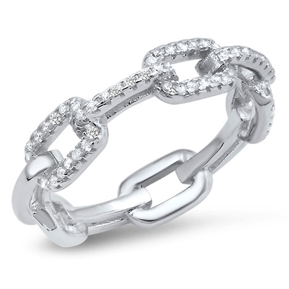 Eternity Clear CZ Chain Link Ring New .925 Sterling Silver Band Sizes 4-10