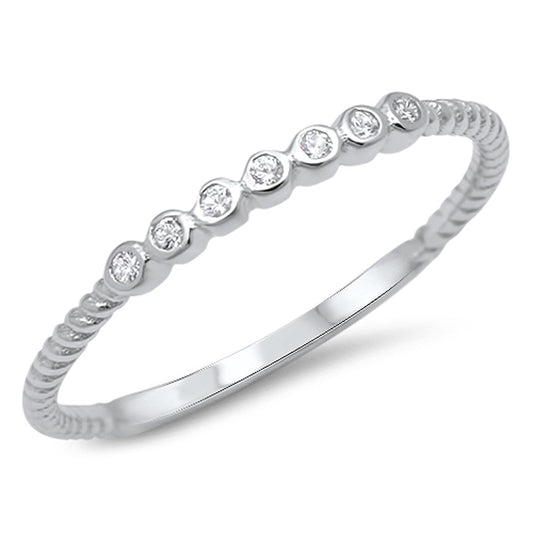 White CZ Cute Stackable Wedding Ring .925 Sterling Silver Thin Band Sizes 3-12