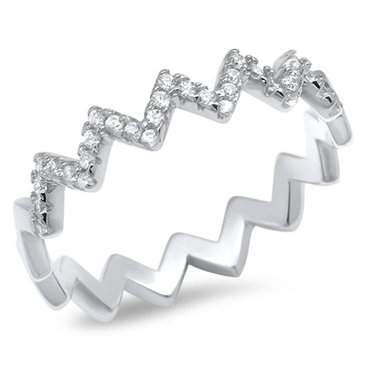 Eternity Wave Chevron Pointed Clear CZ Ring .925 Sterling Silver Band Sizes 4-10