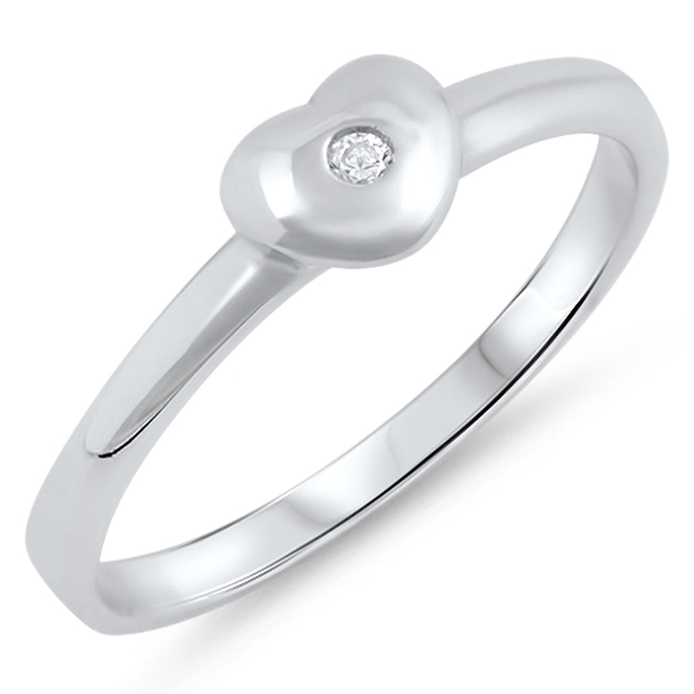 Clear CZ Simple Puffed Heart Promise Ring .925 Sterling Silver Band Sizes 1-6