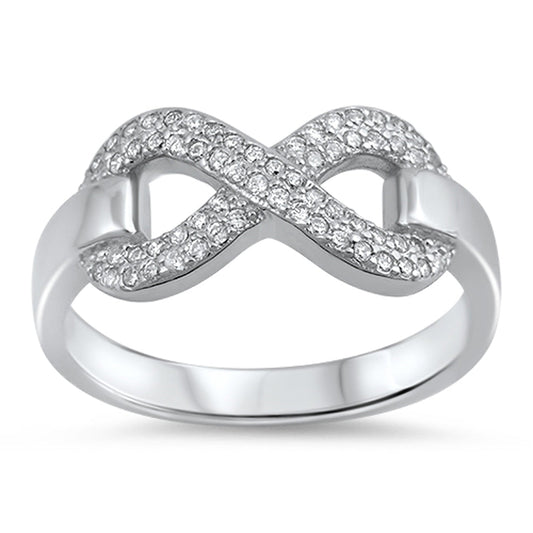 Clear CZ Micro Pave Infinity Knot Ring New .925 Sterling Silver Band Sizes 5-10