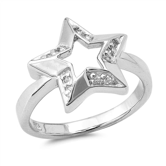 Star White CZ Unique Ring New .925 Sterling Silver Band Sizes 5-9