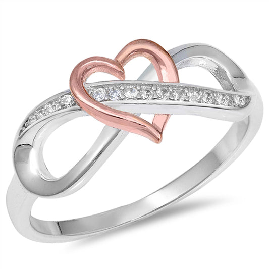 Infinity Knot Rose Gold-Tone Heart Ring New .925 Sterling Silver Band Sizes 5-10