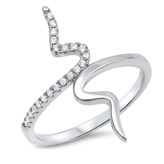 Clear CZ Long Wide Snake Wave Ring 925 Sterling Silver Statement Band Sizes 5-10