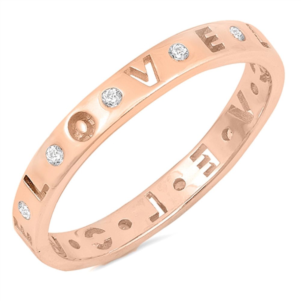 Rose Gold-Tone Love Word White CZ Ring New .925 Sterling Silver Band Sizes 4-10