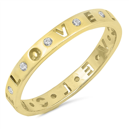 Gold-Tone Clear CZ Love Promise Stackable Ring Sterling Silver Band Sizes 4-10