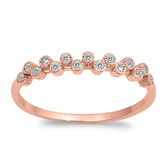 Rose Gold-Tone Clear CZ Bubble Fun Ring New .925 Sterling Silver Band Sizes 4-10