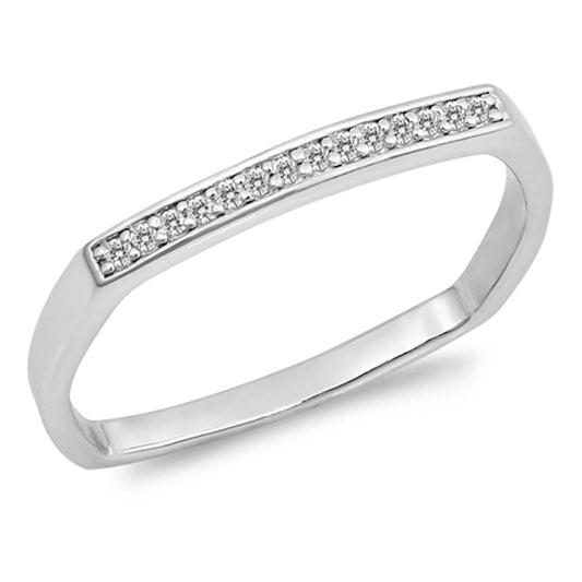 Square Clear CZ Modern Wedding Ring New .925 Sterling Silver Band Sizes 4-10