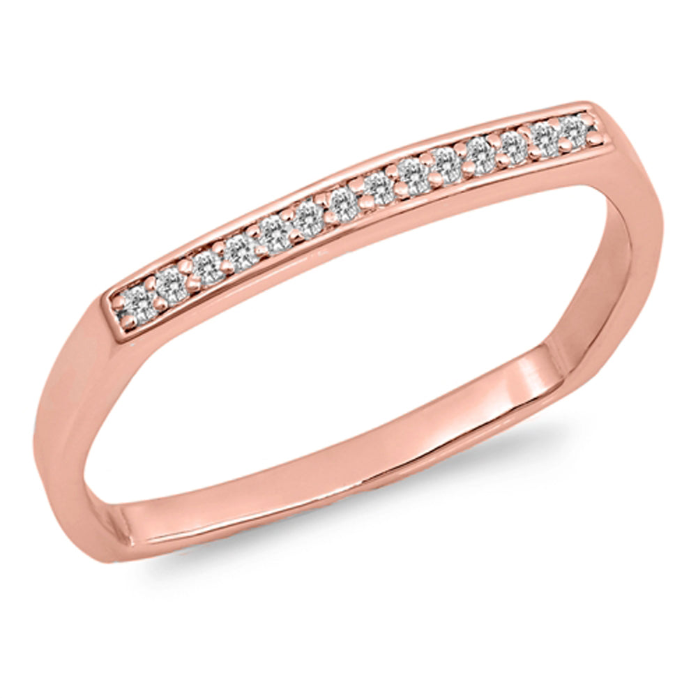 Rose Gold-Tone White CZ Stackable Ring New .925 Sterling Silver Band Sizes 4-10