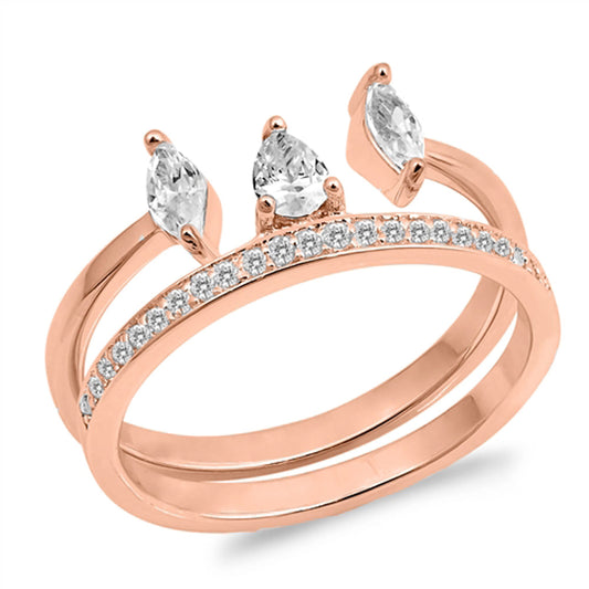 Rose Gold-Tone Clear CZ Wedding Ring Set .925 Sterling Silver Band Sizes 4-9