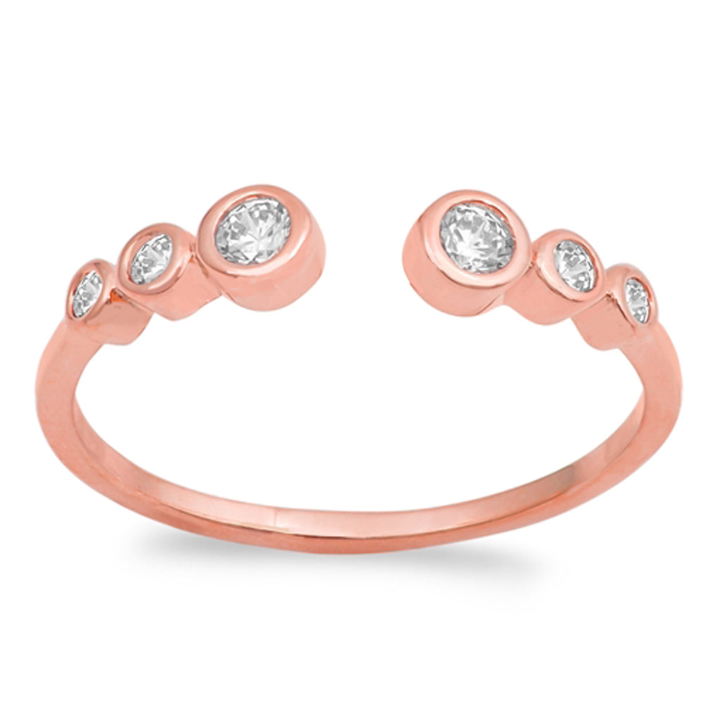 Rose Gold-Tone Clear CZ Journey Ring New .925 Sterling Silver Band Sizes 4-10