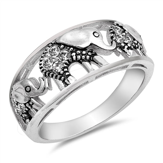 White CZ Filigree Elephant Ring .925 Sterling Silver Bali Bead Band Sizes 4-12