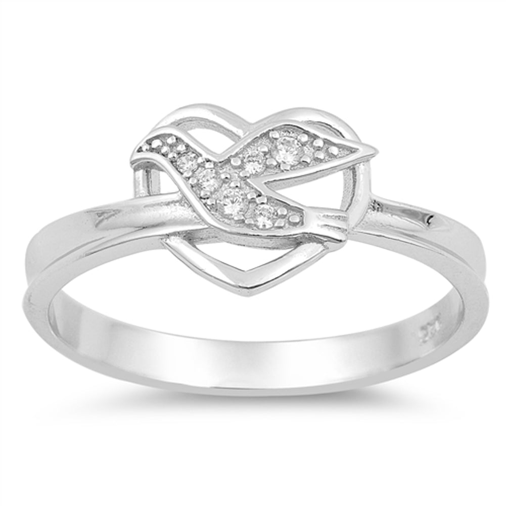 Clear CZ Holy Christian Dove Heart Promise Ring Sterling Silver Band Sizes 4-10