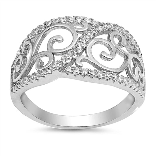 Clear CZ Filigree Vintage Swirl Knot Ring .925 Sterling Silver Band Sizes 5-10