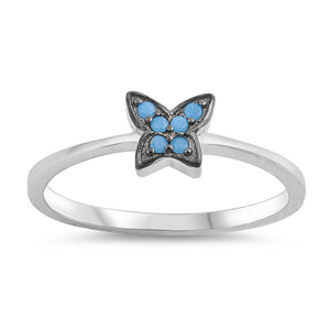 Turquoise Cute Butterfly Animal Girls Ring .925 Sterling Silver Band Sizes 5-10