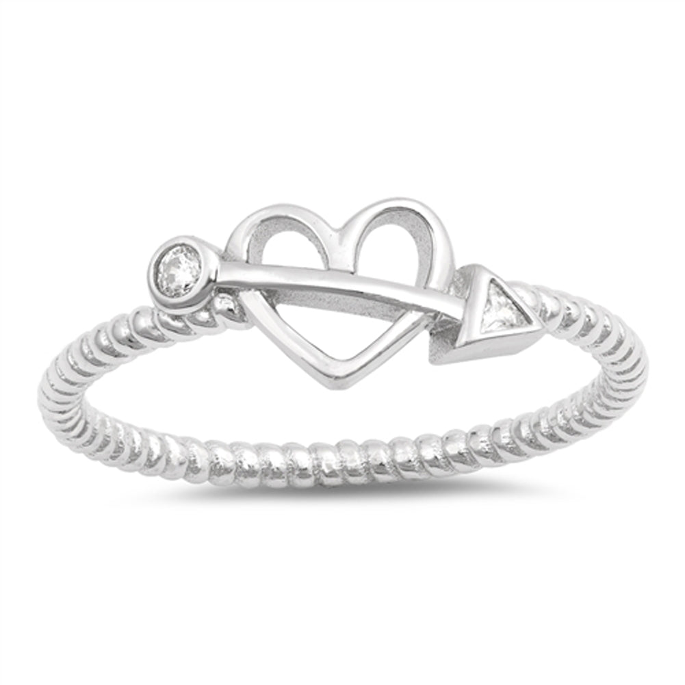 Clear CZ Cupid Arrow Heart Twisted Ring New .925 Sterling Silver Band Sizes 4-10