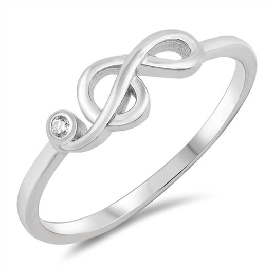 White CZ Music Note Clef Dainty Ring .925 Sterling Silver Arts Band Sizes 3-10