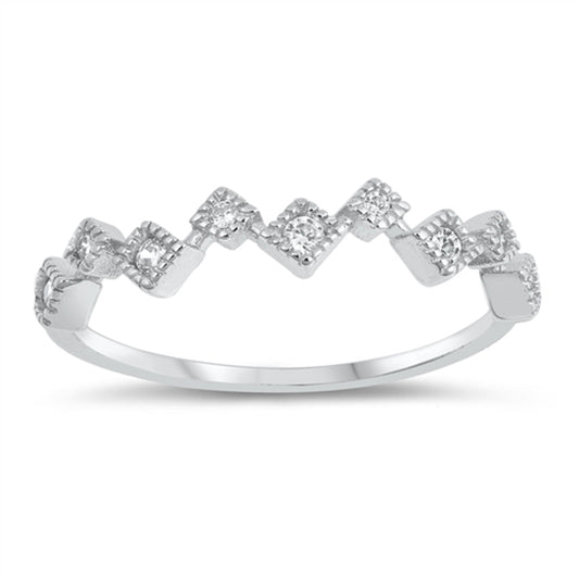 Clear CZ Square Zig Zag Constellation Ring .925 Sterling Silver Band Sizes 3-10