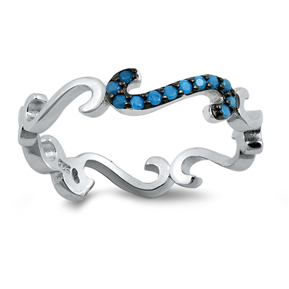 Turquoise Infinity Wave Eternity Thumb Ring .925 Sterling Silver Band Sizes 4-10