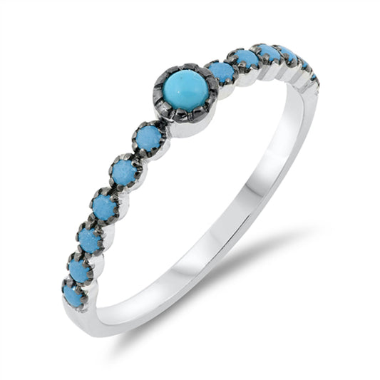 Turquoise Round Black Halo Dainty Stacking Ring Sterling Silver Band Sizes 4-10