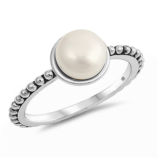 Freshwater Pearl Bali Bead Statement Ring .925 Sterling Silver Band Sizes 5-10