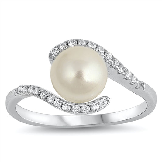 Clear CZ Freshwater Pearl Wave Halo Ring New 925 Sterling Silver Band Sizes 5-10