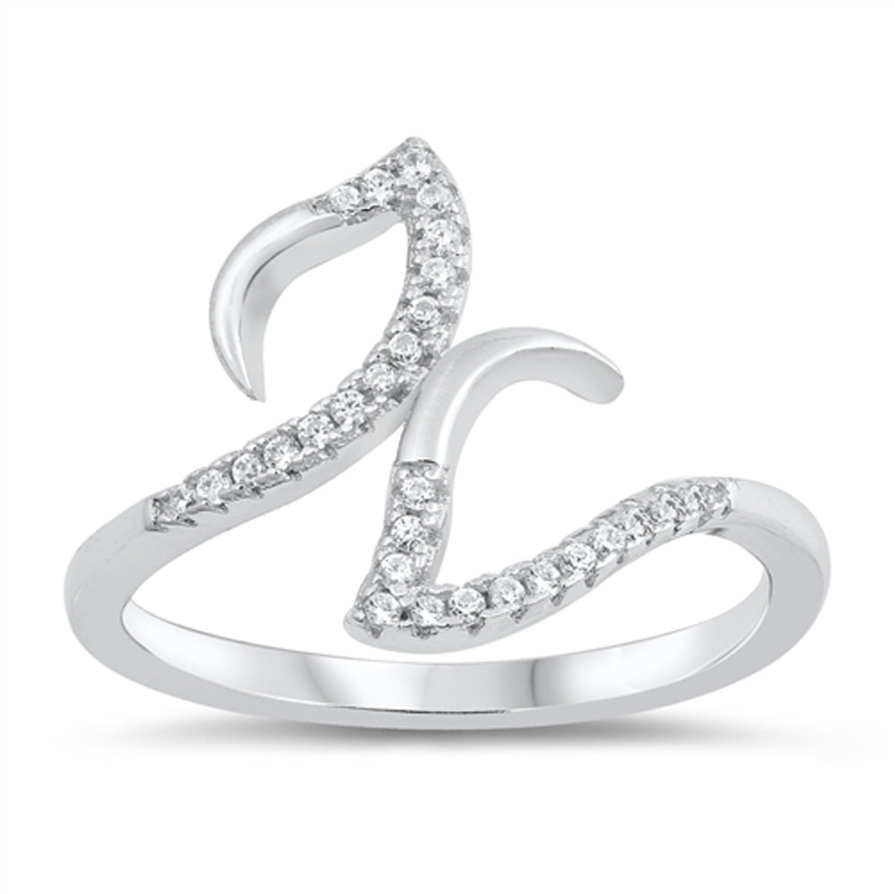 Clear CZ Hook Wave Symbol Statement Ring New 925 Sterling Silver Band Sizes 5-10