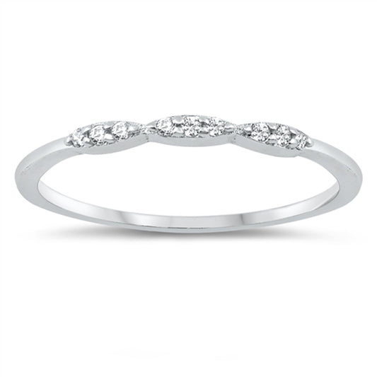 Round White CZ Dainty Marquise Ring 925 Sterling Silver Stacking Band Sizes 2-10