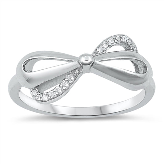 Clear CZ Ribbon Bow Infinity Knot Gift Ring .925 Sterling Silver Band Sizes 4-10