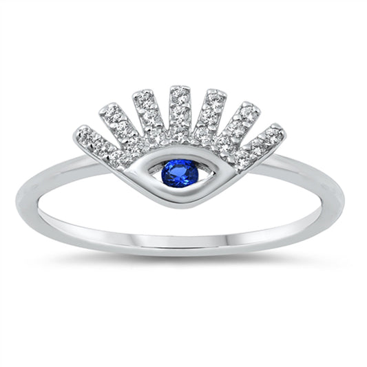 Blue Sapphire CZ All Seeing Eye Lash Ring .925 Sterling Silver Band Sizes 5-10