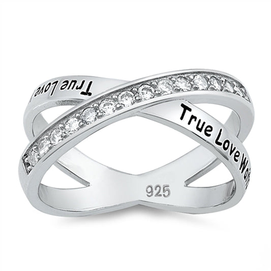 Clear CZ True Love Waits Promise Ring Sterling Silver Crisscross Band Sizes 5-10