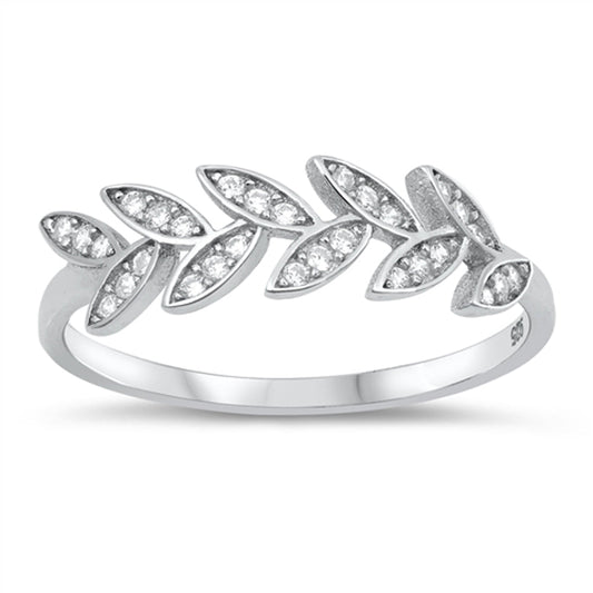 Clear CZ Vine Leaf Tree Fashion Ring New .925 Sterling Silver Band Sizes 4-10