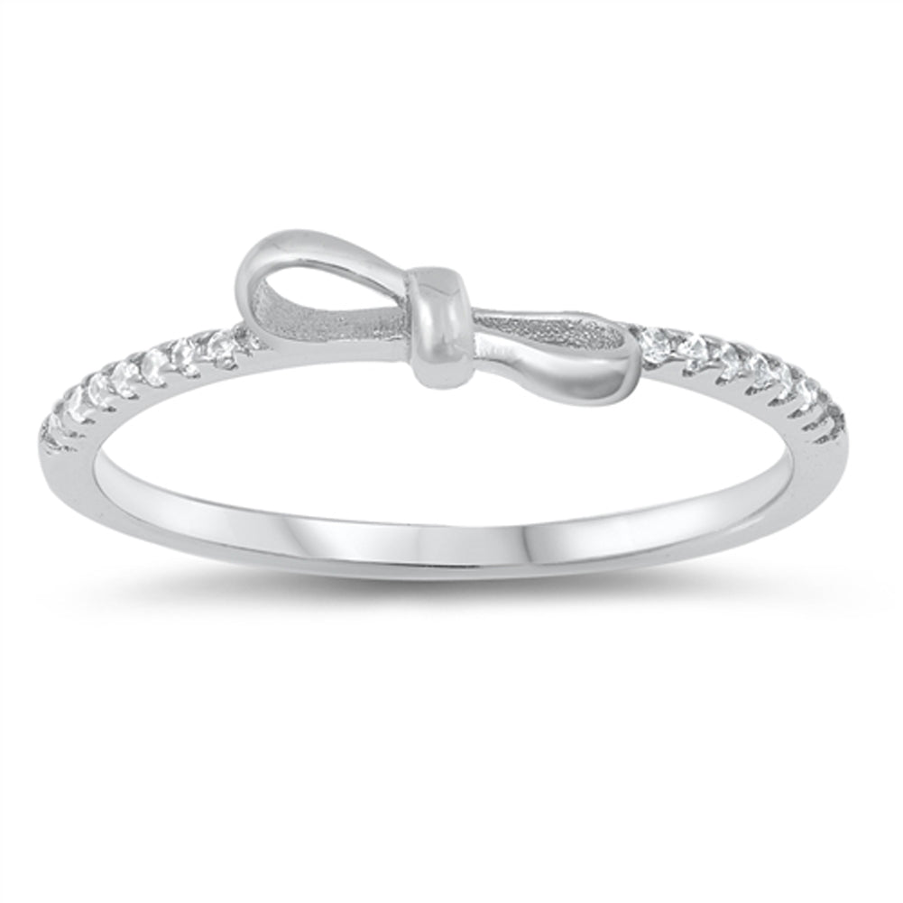 Clear CZ Beautiful Studded Sideways Bow Loop Ring New .925 Sterling Silver Band Sizes 4-10