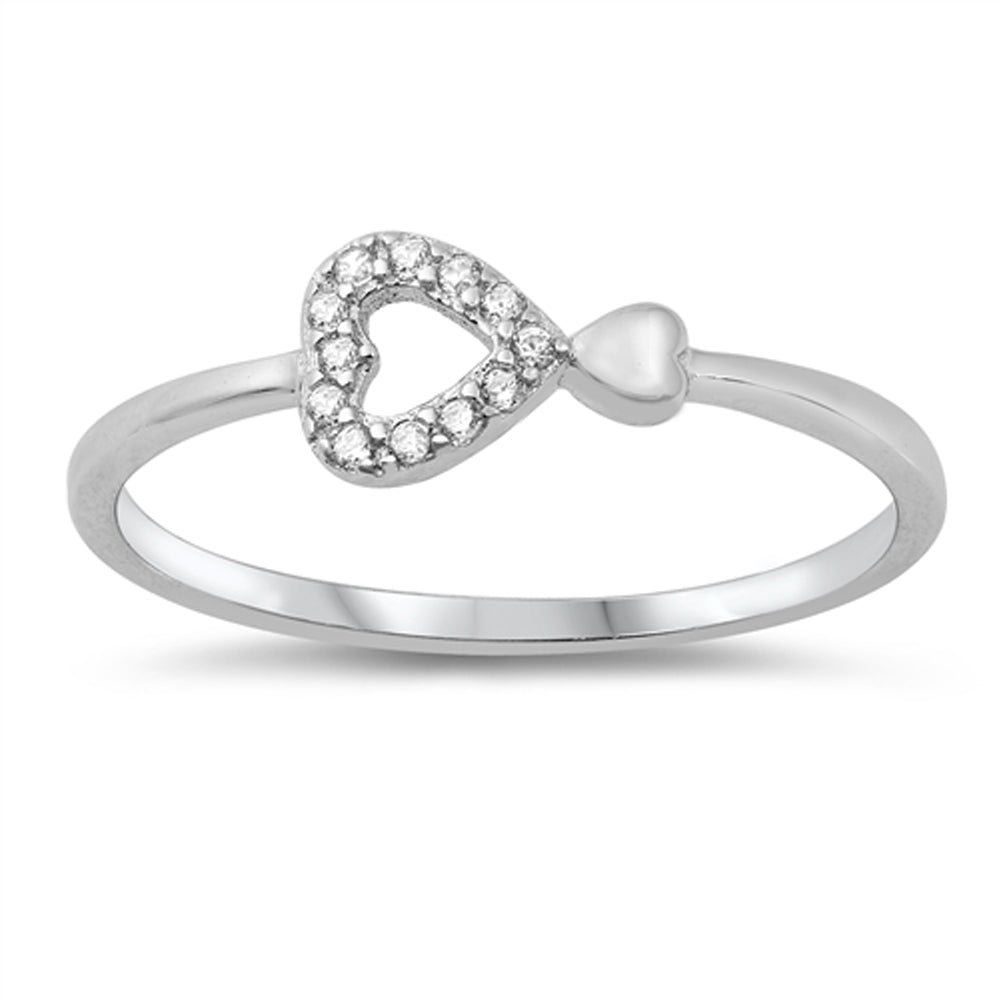 White CZ Double Promise Heart Cutout Unique Ring New .925 Sterling Silver Band Sizes 4-10