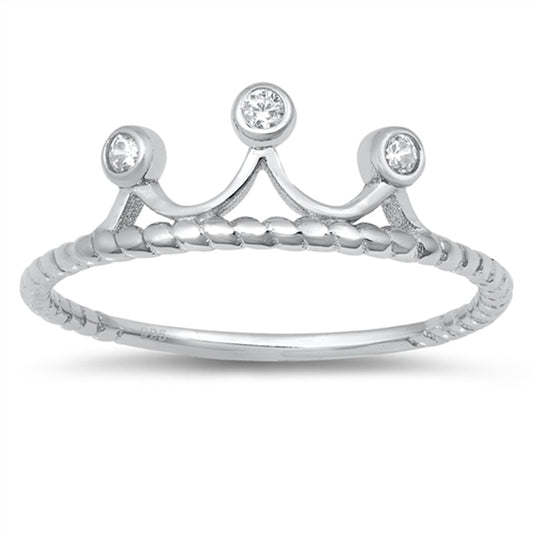 White CZ Twisted Rope Simple Crown Polished Ring New .925 Sterling Silver Band Sizes 4-10