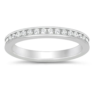 Clear CZ Classic Studded Halo Eternity Ring New .925 Sterling Silver Band Sizes 4-10