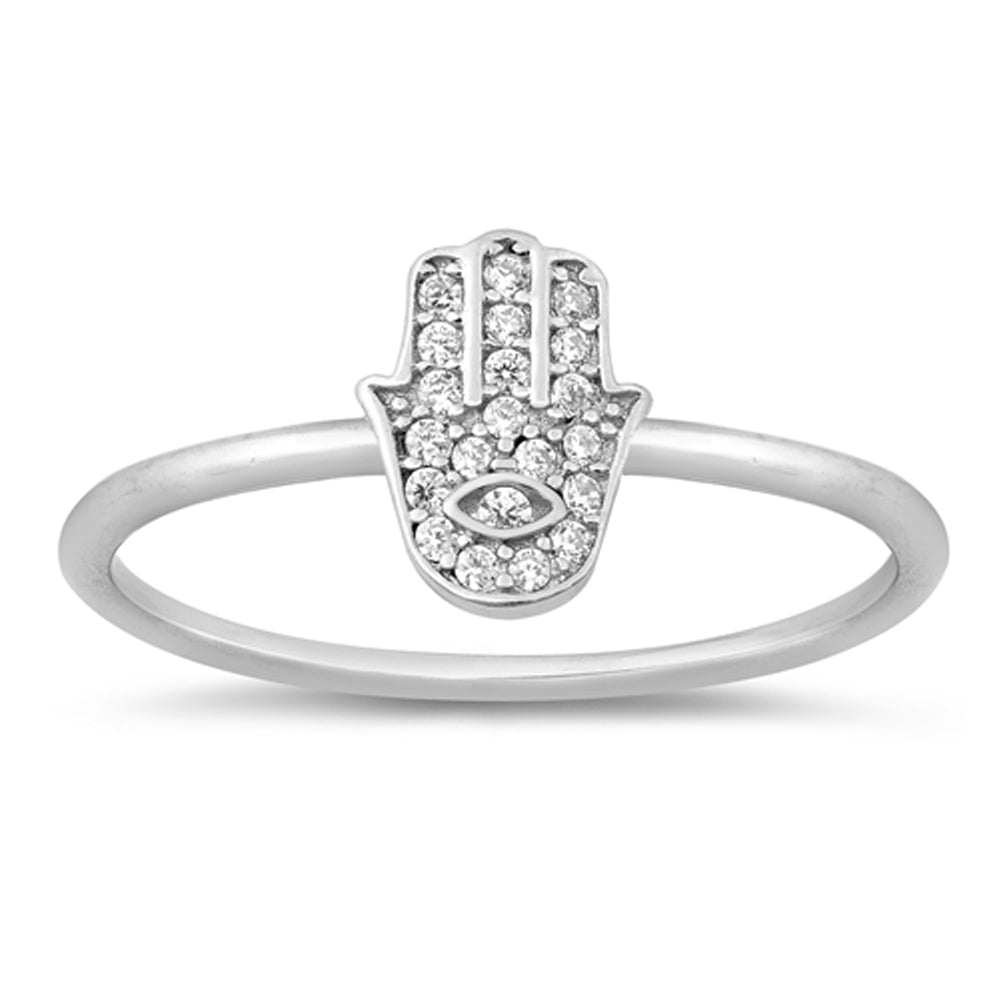 Unique Ring Studded Hamsa Hand New .925 Sterling Silver Band Sizes 4-10