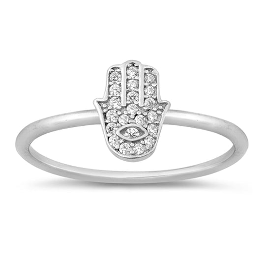 Unique Ring Studded Hamsa Hand New .925 Sterling Silver Band Sizes 4-10