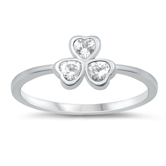 Clear CZ Unique Promise Heart Clover Ring New .925 Sterling Silver Band Sizes 4-10