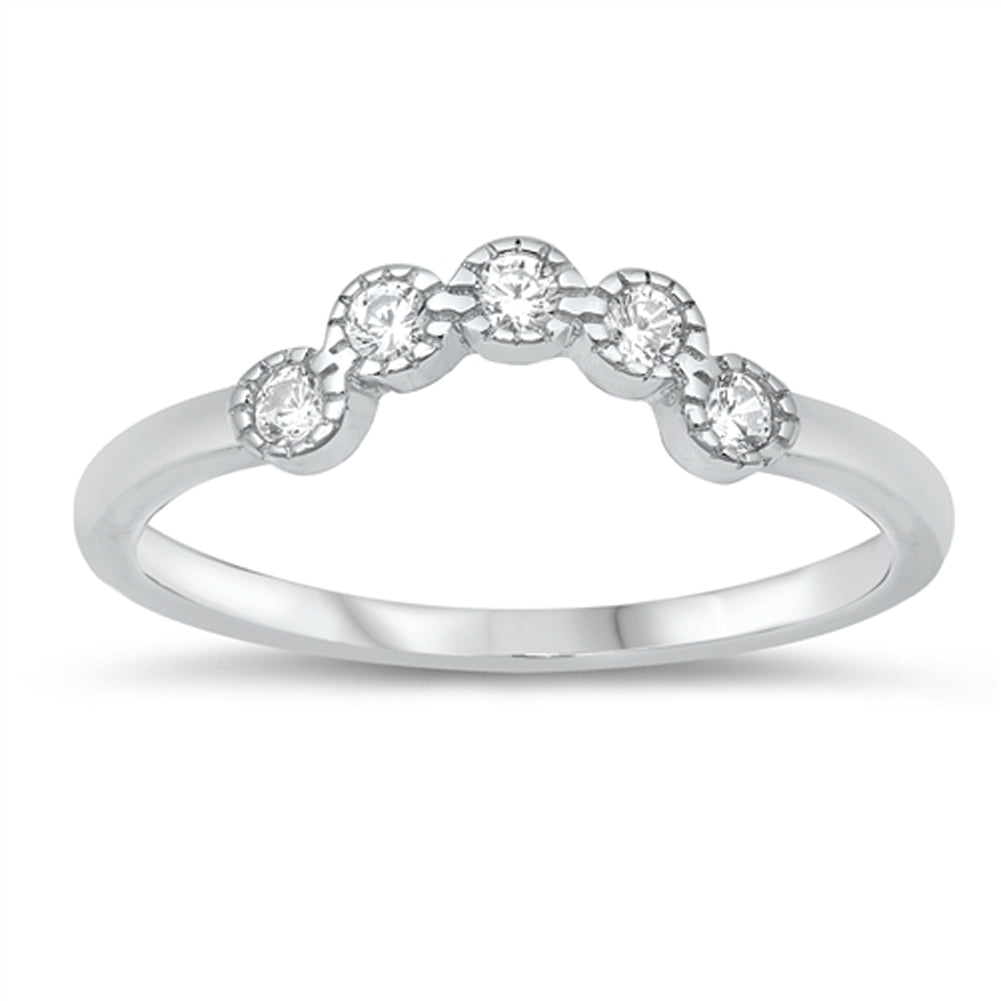 Clear CZ Unique Studded Arch Wedding Ring New .925 Sterling Silver Band Sizes 5-10