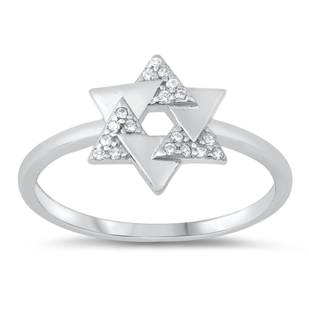 Modern Overlapping Triangle Star of David Band Sterling Silver Ring Sizes 4-10