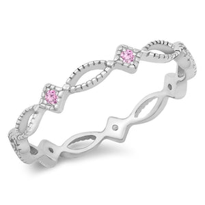 Pink CZ Fashion Abstract Love Cute Ring New .925 Sterling Silver Band Sizes 4-10