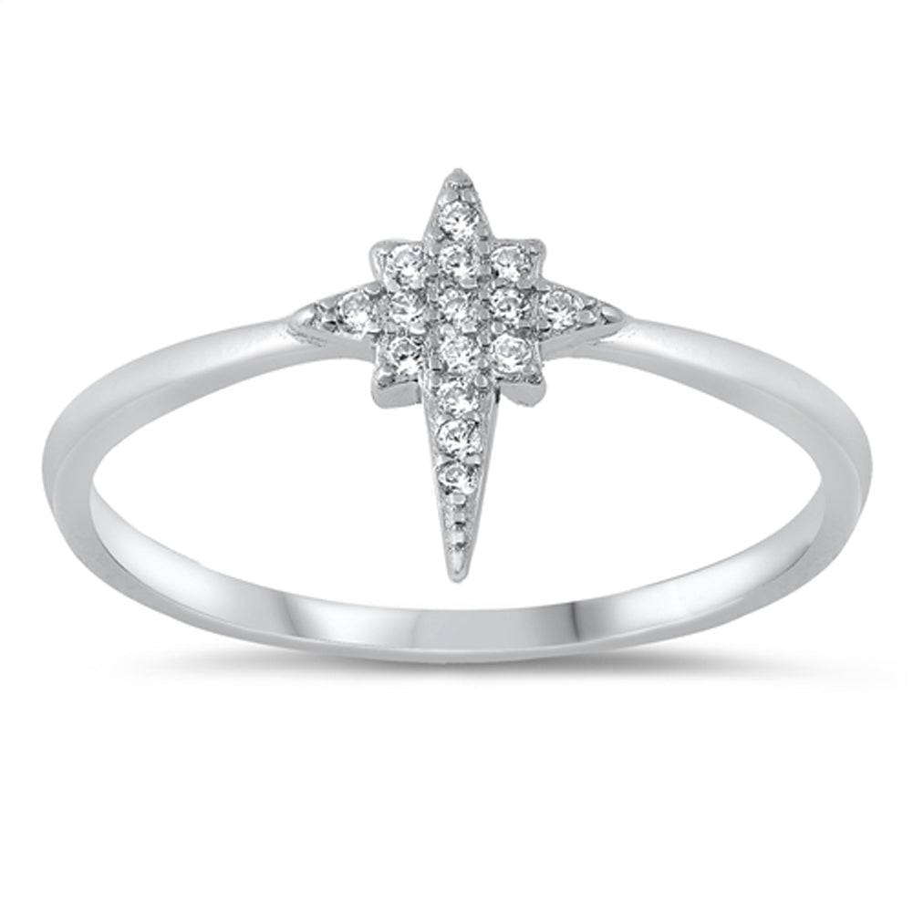 Clear CZ Polished Twinkling Star Ring New .925 Sterling Silver Band Sizes 4-10